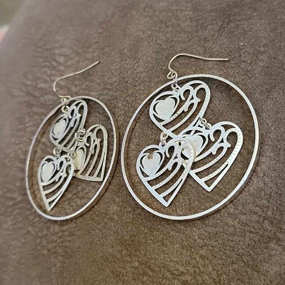 3/$30 Jumbo Heart Cluster Orbit Circle Valentine's Dangle Hook Earrings